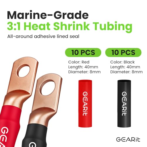 GEARit، سلك 8 قياس، 15 لقم، 20 غلاف انكماش حراري، للسيارات، كابل البطارية، مجموعة أمبير، أمبير، سلك CCA، سلك، مجموعة أسلاك أمبير، كابلات البطارية، مجموعة أسلاك أمبير، (25 قدم لكل منها - أسود/أحمر) - Image 3