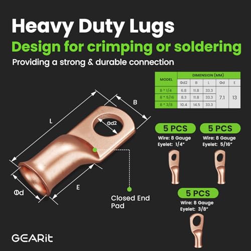 GEARit، سلك 8 قياس، 15 لقم، 20 غلاف انكماش حراري، للسيارات، كابل البطارية، مجموعة أمبير، أمبير، سلك CCA، سلك، مجموعة أسلاك أمبير، كابلات البطارية، مجموعة أسلاك أمبير، (25 قدم لكل منها - أسود/أحمر) - Image 2