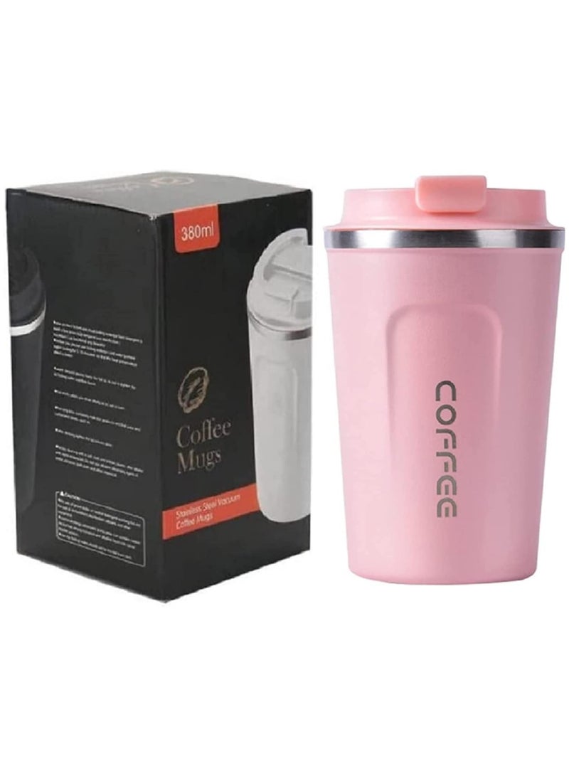 ارواق كوب قهوة للسفر من الفولاذ المقاوم للصدأ سعة 380 مل، كوب قهوة معزول بجدار مزدوج مانع للتسرب وقابل لإعادة الاستخدام، فناجين قهوة للشاي للمشروبات الساخنة والباردة - Image 1