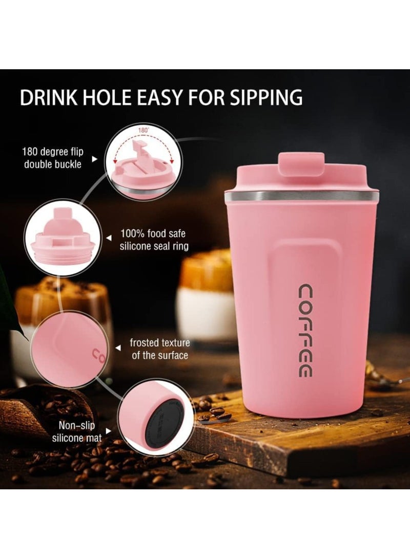 ارواق كوب قهوة للسفر من الفولاذ المقاوم للصدأ سعة 380 مل، كوب قهوة معزول بجدار مزدوج مانع للتسرب وقابل لإعادة الاستخدام، فناجين قهوة للشاي للمشروبات الساخنة والباردة - Image 2