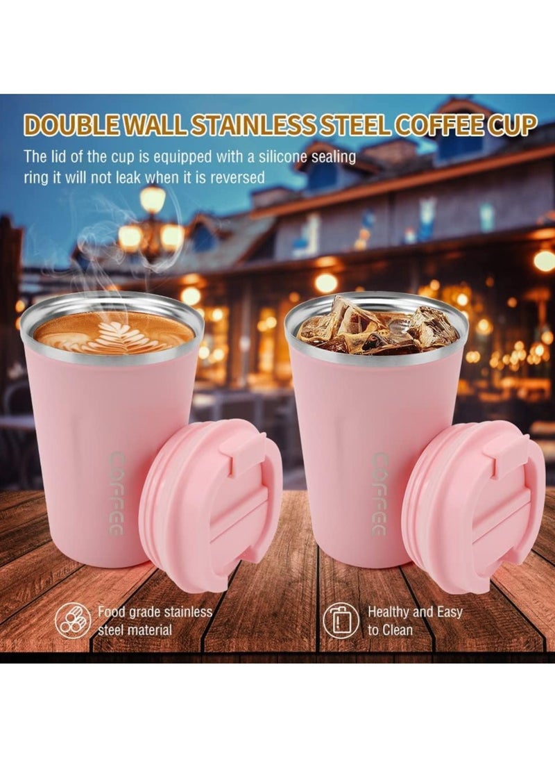 ارواق كوب قهوة للسفر من الفولاذ المقاوم للصدأ سعة 380 مل، كوب قهوة معزول بجدار مزدوج مانع للتسرب وقابل لإعادة الاستخدام، فناجين قهوة للشاي للمشروبات الساخنة والباردة - Image 3