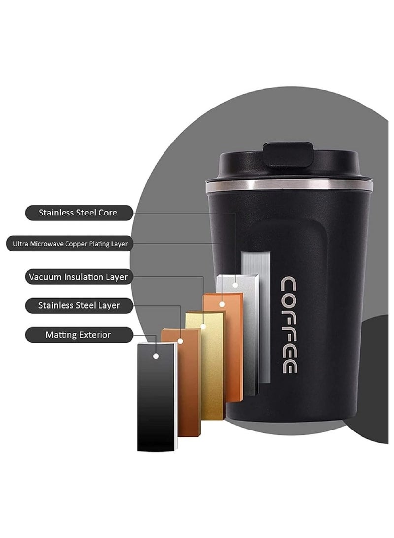 ارواق كوب قهوة للسفر من الفولاذ المقاوم للصدأ سعة 380 مل، كوب قهوة معزول بجدار مزدوج مانع للتسرب وقابل لإعادة الاستخدام، فناجين قهوة للشاي للمشروبات الساخنة والباردة - Image 4