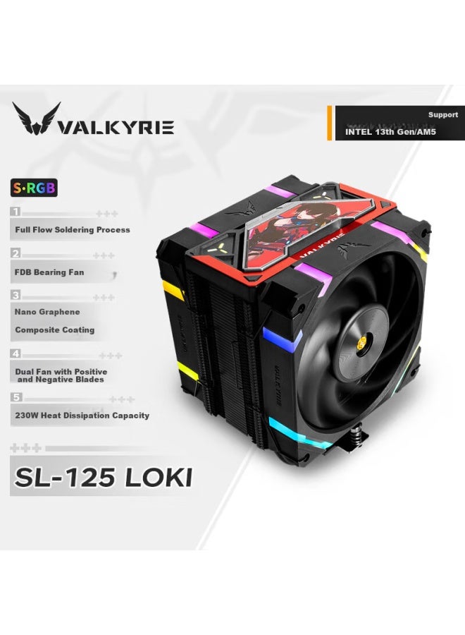 Valkyrie Sl125 Loki Vk Cpu Air Cooler With 6 Heat Pipes Pure Copper Base Support Lga1700 Am5 Argb Lighting Effects X12 Fan - Image 1