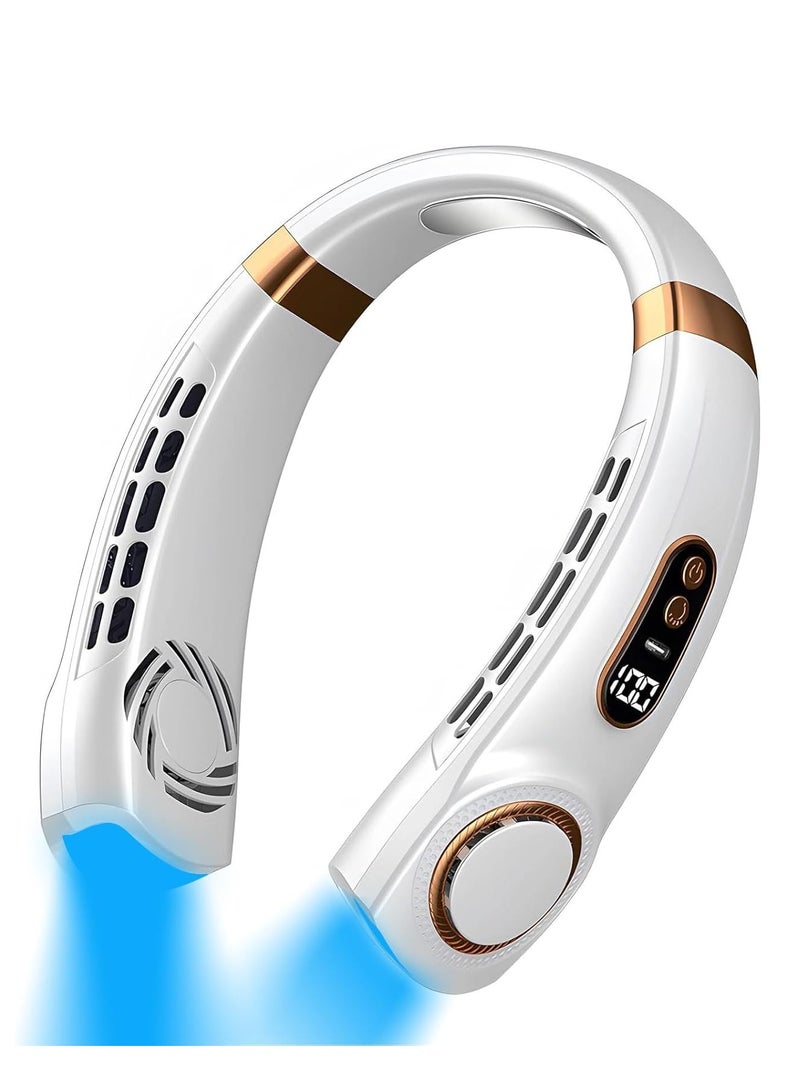 general LED light Neck Fan Air Conditioner with Cooling Plates, 5 Speeds Blow Cold Air Adjustable, Portable 4000 mAh Battery USB Rechargeable Personal Fan for Women, Camping Travel, Outdoor, White - Image 1