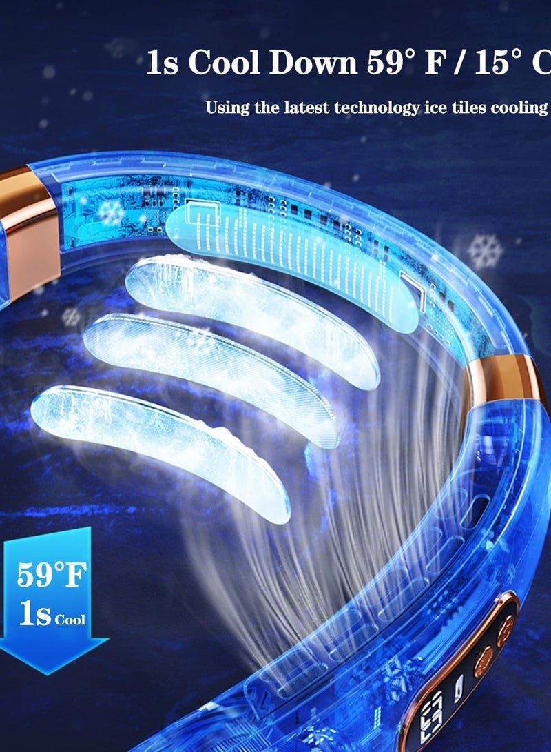 general LED light Neck Fan Air Conditioner with Cooling Plates, 5 Speeds Blow Cold Air Adjustable, Portable 4000 mAh Battery USB Rechargeable Personal Fan for Women, Camping Travel, Outdoor, White - Image 5