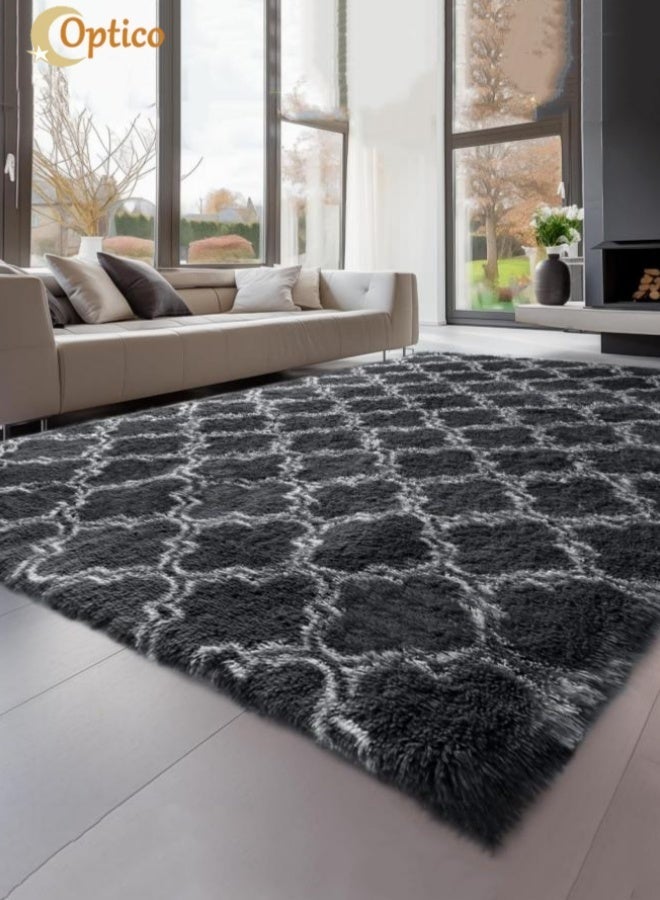 Optico Extra Soft Fluffy Carpet, High Pile Area Rug Shaggy Floor Rug Soft Plush Furry Bedside Rug Plush Fluffy Rug Carpet Moroccan Rug Indoor Carpet Home Decor, for Bedroom, Living Room, Playroom, Nursery - Image 1