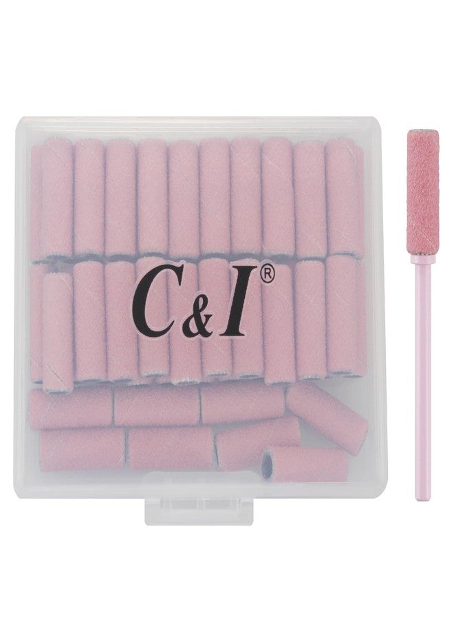 C & I Nail Drill Bits 50pcs Mini Sanding Bands & 1pc Mini Mandrel Acrylic Gel Nails Remove Fake Nails Shaping Cuticle & Nail Prep Function Nail Supplies for Nail Techs (180 Fine-F,Pink) - Image 1