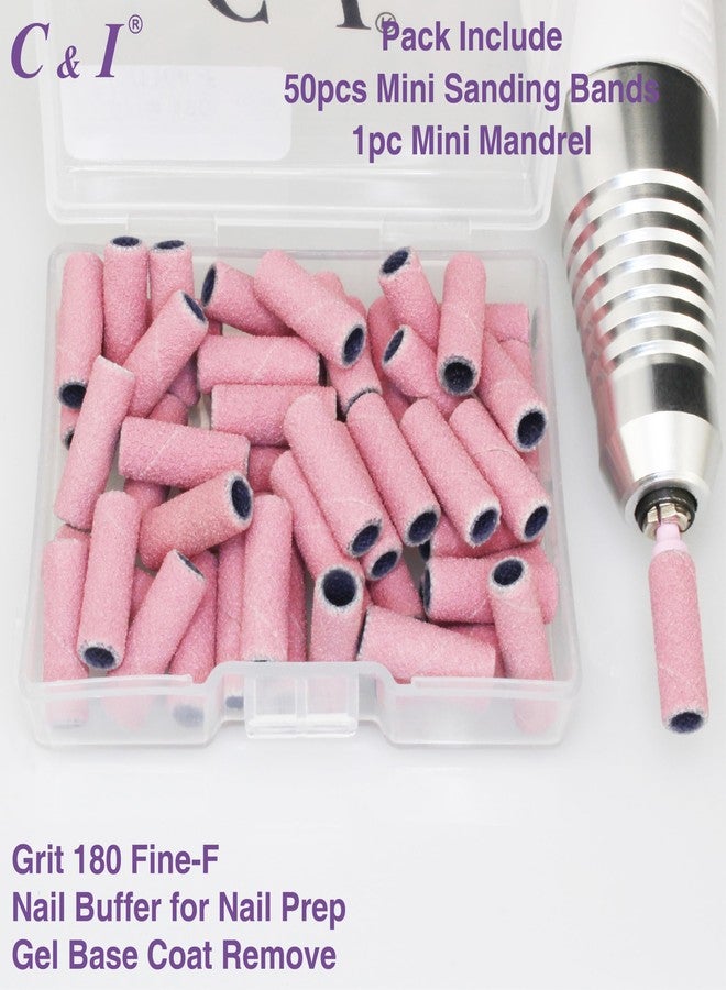 C & I Nail Drill Bits 50pcs Mini Sanding Bands & 1pc Mini Mandrel Acrylic Gel Nails Remove Fake Nails Shaping Cuticle & Nail Prep Function Nail Supplies for Nail Techs (180 Fine-F,Pink) - Image 2