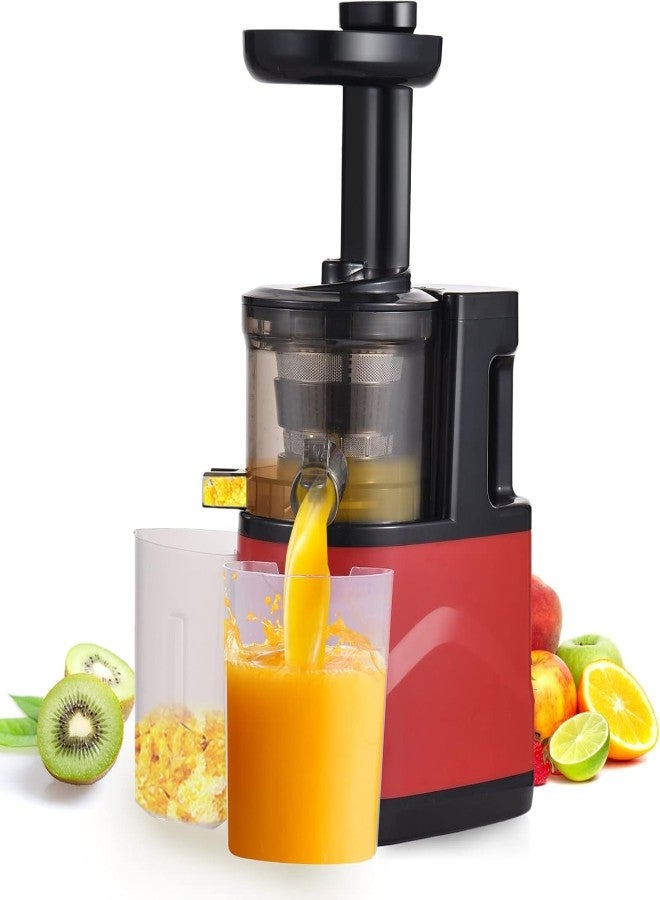 SUKILO Slow Masticating Juicer, Cold Press Juicer Machines with Quiet Motor, 2-Speed Modes, High Juice Yield, Easy to Clean, BPA-Free, Brush Included for Fruits & Vegetables – Red 
