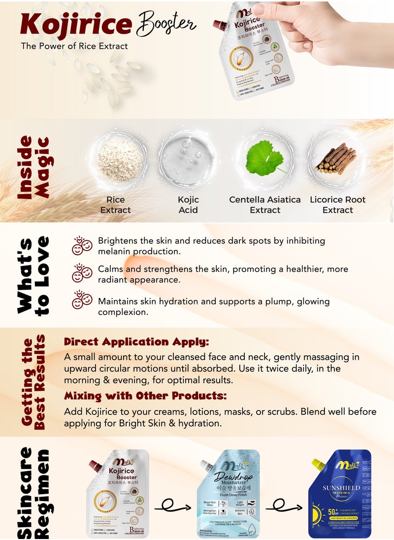 Malika - Malika Koji Rice Brightening Booster infused with kojic acid - licorice extract - rice extract - beauty whitening cream - hydrating- brightening - dark spots remover - anti aging - Image 1