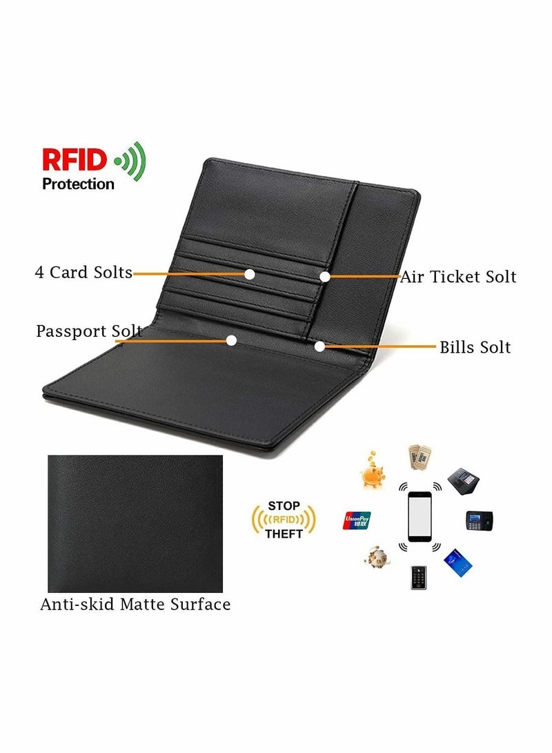 Y&D Travel Wallet Passport Holder Blocking Leather Cover Case with for Credit Card, Money, Boarding, Protector Men Women (Black) - Image 2