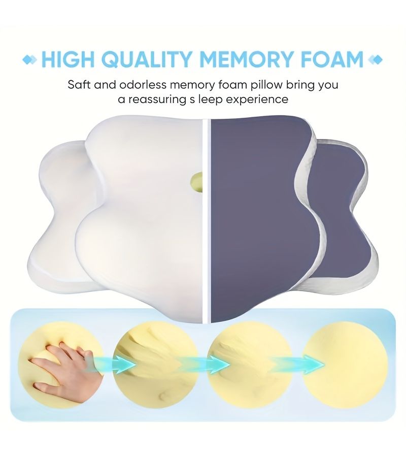 Ergonomic C Shaped Butterfly Neck Pillow Dark Gray 60x40x12 cm Adjustable Height Clear Cover Zipper Closure for Side Back Stomach Sleepers Travel Bed Use Spinal Support - Image 5