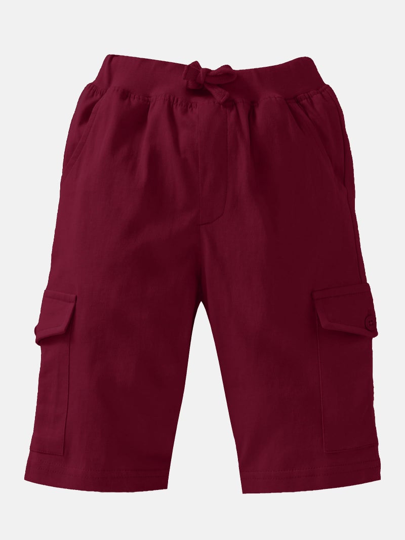 KiddoPanti Boys Knit Solid Cargo Shorts Pack of 2 | 100% Cotton | Comfortable Rib Waistband | 2 Front Pockets & 2 Cargo Pockets | Sport Bermuda Half Pant for Boys, Wine & Steel Grey - 12-14Y - Image 3