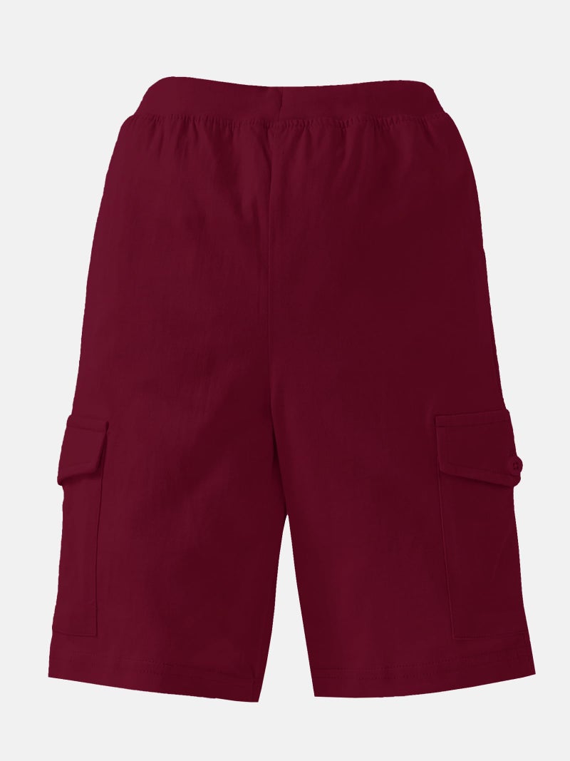 KiddoPanti Boys Knit Solid Cargo Shorts Pack of 2 | 100% Cotton | Comfortable Rib Waistband | 2 Front Pockets & 2 Cargo Pockets | Sport Bermuda Half Pant for Boys, Wine & Steel Grey - 12-14Y - Image 4