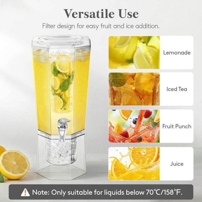 Lifewit 1 Gallon Drink Dispenser for Parties 2 Pcs, Plastic Beverage Container for Juice/Tea/Soda with Stand & Ice Core, Clear Lemonade Dispenser with Spigot, BPA Free Water Pitcher 39 x 16 cm/15x6" - Image 5