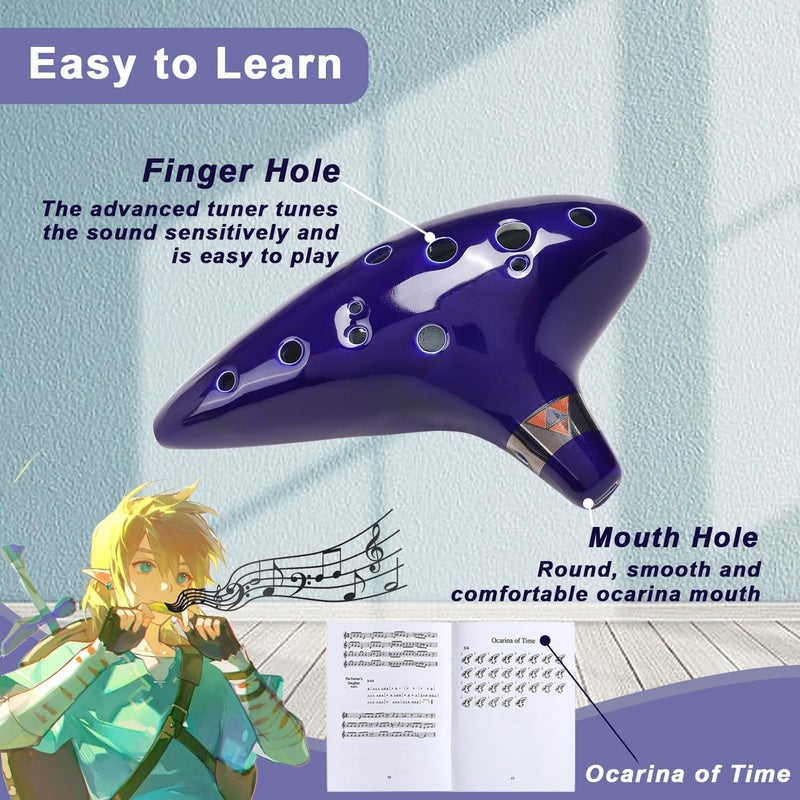 Silunkia Zelda Ocarina 12 Holes Alto C Tone with Song Book (Songs From the Legend of Zelda) Ocarina is a Great Zelda Gift for Festival Gift - Tiny Ocarina Instrument with Display Stand Protective Bag - Image 3