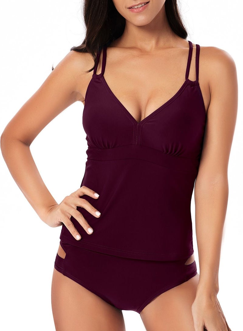 Loquat Deep purple solid color swimsuit Split type halter belt suspenders swimsuit lady bikini  - Image 1