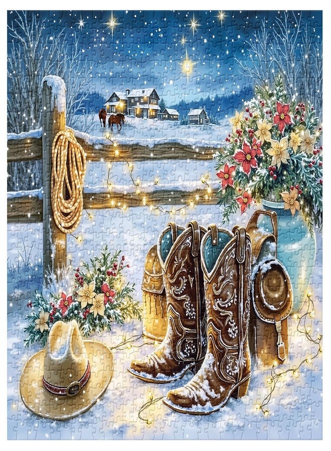 PPuzzling Winter Country Puzzles for Adults 1000 Pieces, Snowy Cowboy Boots Farm Jigsaw Puzzles, Cozy Rustic Landscape Puzzle - Image 2