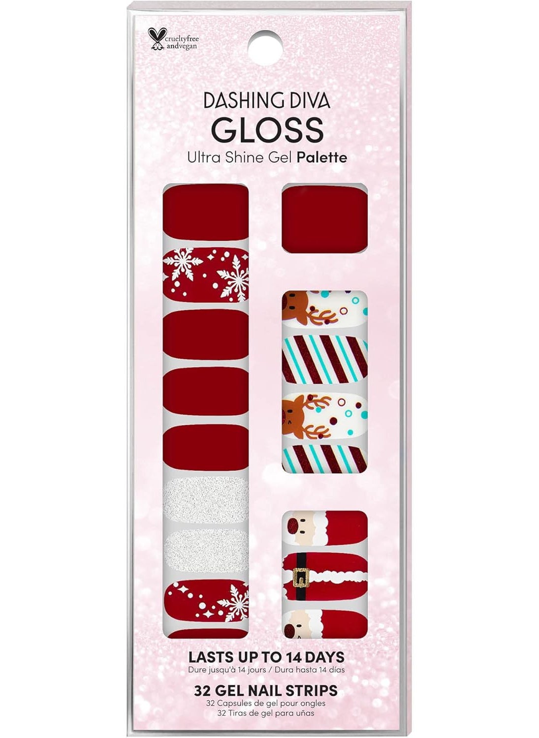 DASHING DIVA Dashing Diva Gloss Nail Strips - Santa's Helper | UV Free, Chip Resistant, Long Lasting Gel Nail Stickers | Contains 32 Nail Wraps, 1 Prep Pad, 1 Nail File 
