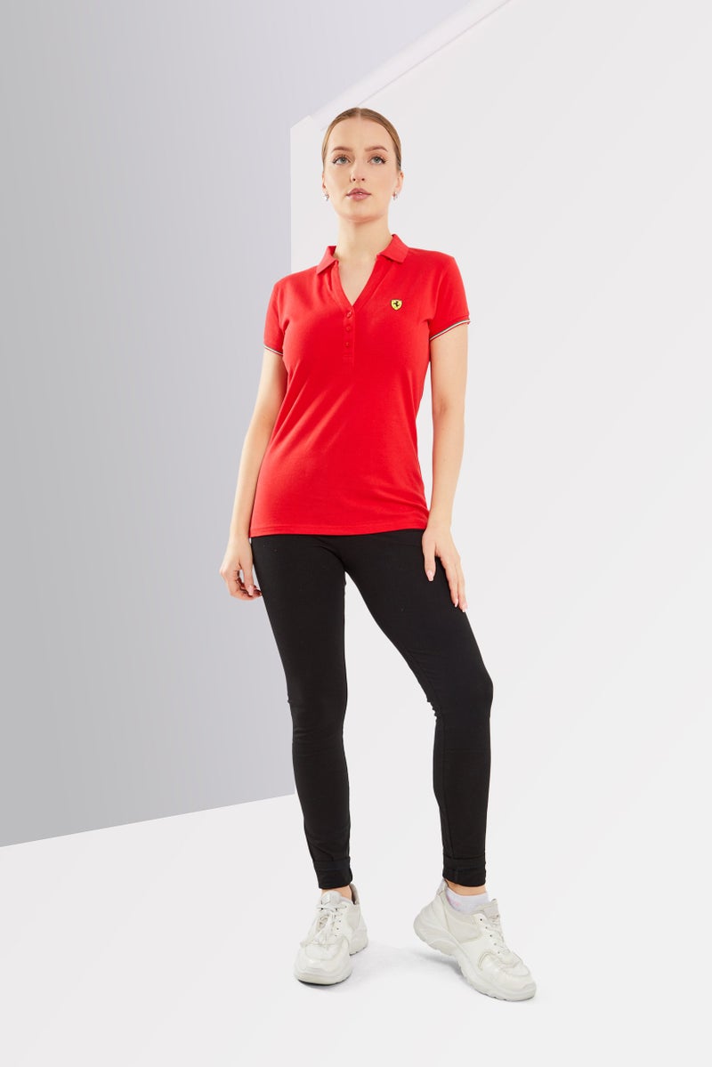 Scuderia Ferrari Women Sportswear Fit Short Sleeve Golf Polo Shirts, Red  - Image 4