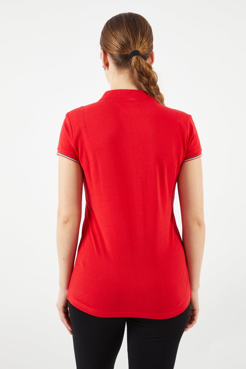 Scuderia Ferrari Women Sportswear Fit Short Sleeve Golf Polo Shirts, Red  - Image 3