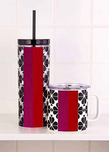 kate spade new york Acrylic Tumbler with Lid and Straw, 24 oz Tumbler, Slim Double Wall Tumbler, Spade Flower Stripe - Image 4