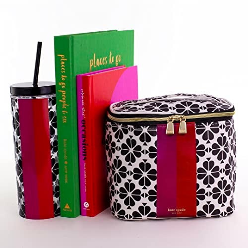 kate spade new york Acrylic Tumbler with Lid and Straw, 24 oz Tumbler, Slim Double Wall Tumbler, Spade Flower Stripe - Image 5