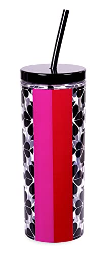 kate spade new york Acrylic Tumbler with Lid and Straw, 24 oz Tumbler, Slim Double Wall Tumbler, Spade Flower Stripe - Image 1