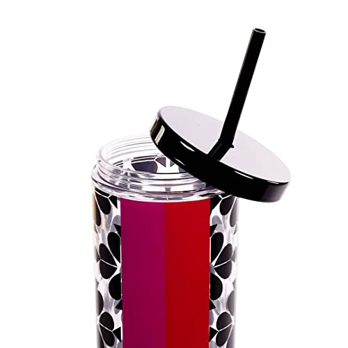 kate spade new york Acrylic Tumbler with Lid and Straw, 24 oz Tumbler, Slim Double Wall Tumbler, Spade Flower Stripe - Image 3