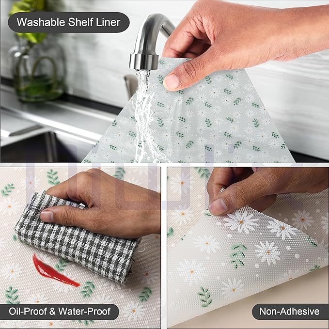 KayJen (45 cm X 3 m) Printed Shelf Liners for Kitchen Shelves, Drawer Mat, Shelf Liner, Fridge Mats, Kitchen Cabinet Drawer Mat Liner Sheets (Flower and Green Leaf Printed) - Image 4