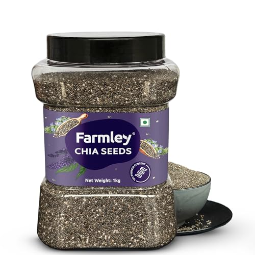 Farmley Chia Seeds 1 Kg, I Seeds for Eating | Seeds for Weight Management | Rich in Calcium, Omega-3, Protein, Fibre, & Non GMO, Reusable Jar (Pack of 1) - Image 1