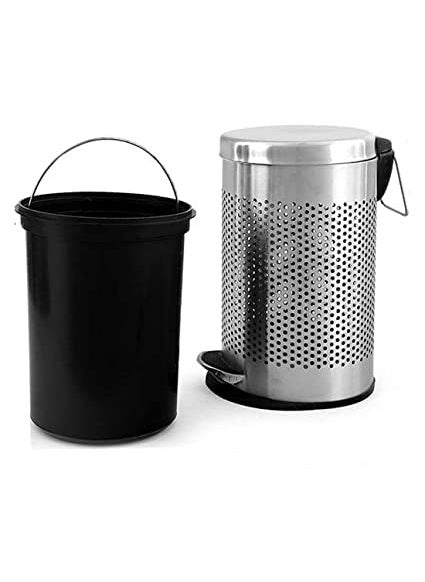 SINTAGE SINTAGE Dustbin Stainless Steel Plain Pedal Bin with Plastic Bucket and Lid Trash Can Round Shape Dustbin For Home Bathroom Kitchen Office Room 7X10 inch 5liter  - Image 1