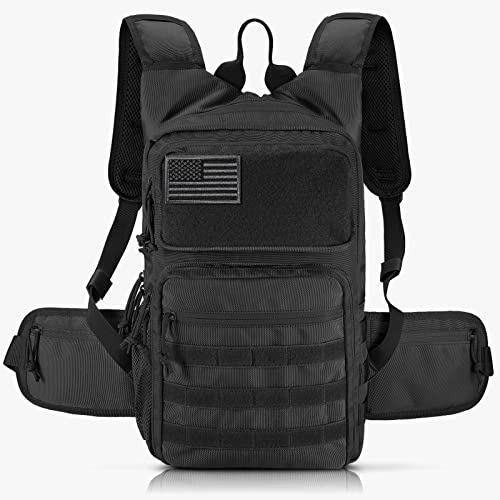 FRTKK Tactical Hydration Pack Backpack, Military Molle Water Backpack for Hiking Running Cycling Climbing Hunting Fishing(No Water Bladder Included) (Black) - Image 1