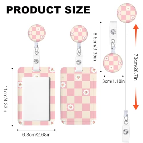 NICCCARD 3 Set Checkered ID Badge Holder with Clip Badge Reels Retractable Heavy Duty,Keychain，ID Holder for School Nurse Office - Image 2