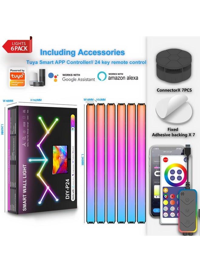 Bukela WiFi Smart RGB LED Wall Lights, Music Sync Voice Control DIY Light Bars with 16M+ Color & 40 + Scenes, Dimmable Home Decor LED Bar for Gaming Room TV Bedroom(6 pcs） - Image 1