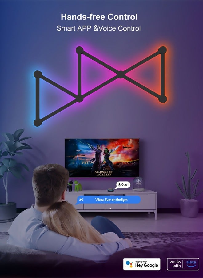 Bukela WiFi Smart RGB LED Wall Lights, Music Sync Voice Control DIY Light Bars with 16M+ Color & 40 + Scenes, Dimmable Home Decor LED Bar for Gaming Room TV Bedroom(6 pcs） - Image 4