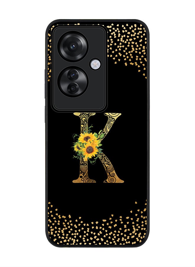 Stylizedd Rugged Black edge case for Oppo Reno11 F / Oppo F25 Pro 5G, Slim fit Soft Cover - Custom Monogram Initial Letter Floral Pattern Alphabet - K ( Black) - Image 1