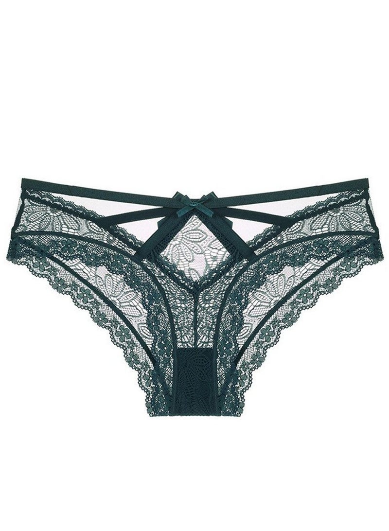 Loquat Lady's Solid Color Panty Women's Low-Waisted Lace Briefs Green 