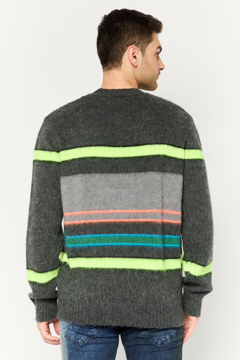 DIESEL سويت شيرت رجالي بياقة دائرية مخطط، مزيج رمادي - Image 4