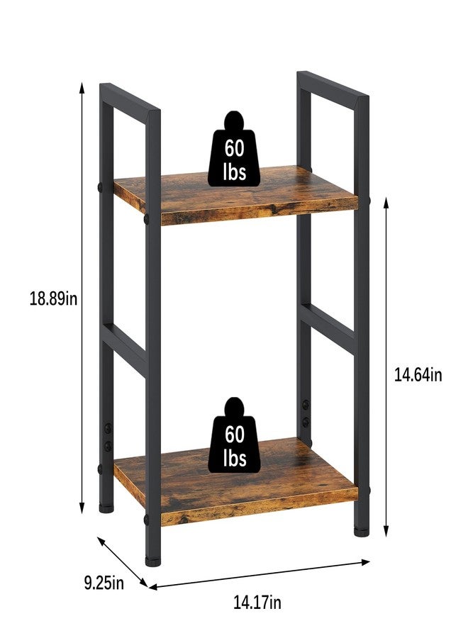 Katrawu Small Bookshelf for Small Space, 2 Tier Industrial Bookcase,Narrow Book Case Storage Organizer Book Shelf for Living Room, Bedroom and Office, Easy Assembly(2 Tier,Rustic Brown) - Image 4