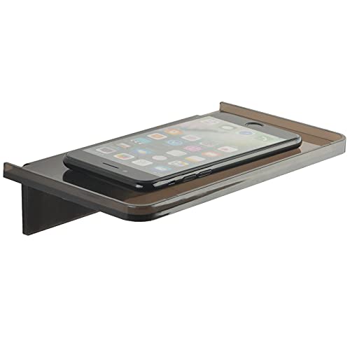 JDYOOMI Acrylic Floating Wall Shelves - Small Stick-on Wall Mounted Phone Shelf Holder Wipes Rack Smart Speaker Shelf for Bathroom,Kitchen,Toilet,Bedroom,Office - Translucent Grey - Image 1