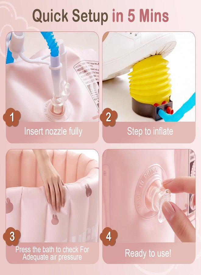 IcyByte Inflatable Baby Bathtub with Seat Cushion & Air Pump, Newborn to Toddler Bath Tub, Foldable Portable Toddler Tub for Shower Sink, Non-Slip Texture, Quick-Drain, Travel-Ready, Pink - Image 5
