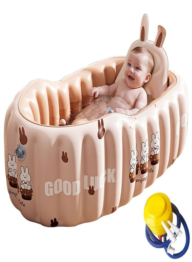IcyByte Inflatable Baby Bathtub with Seat Cushion & Air Pump, Newborn to Toddler Bath Tub, Foldable Portable Toddler Tub for Shower Sink, Non-Slip Texture, Quick-Drain, Travel-Ready, Pink - Image 1