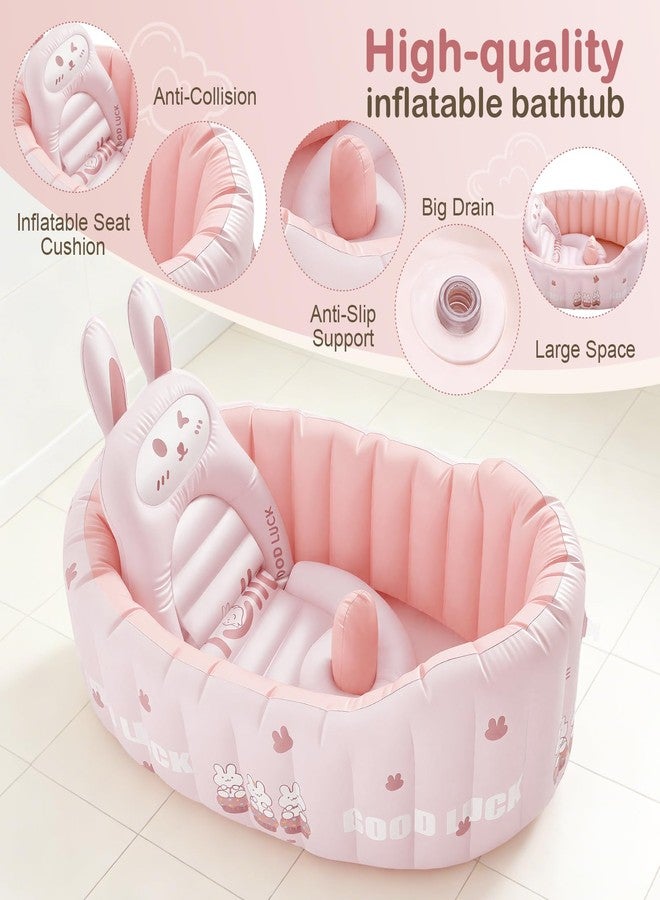 IcyByte Inflatable Baby Bathtub with Seat Cushion & Air Pump, Newborn to Toddler Bath Tub, Foldable Portable Toddler Tub for Shower Sink, Non-Slip Texture, Quick-Drain, Travel-Ready, Pink - Image 4