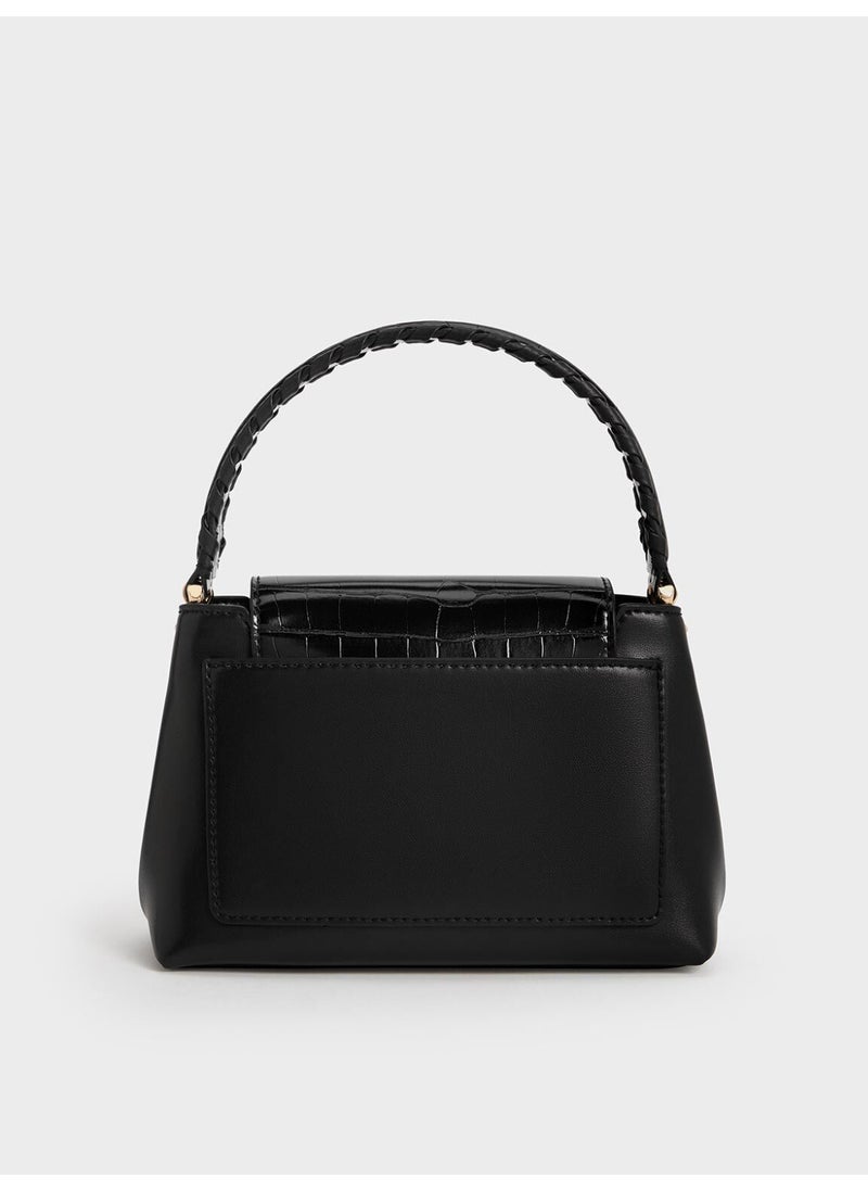 Charles & Keith CHARLES & KEITH Arwen Croc-Effect Braided-Strap Top Handle Bag & Crossbody Bag for Women - Black  - Image 4