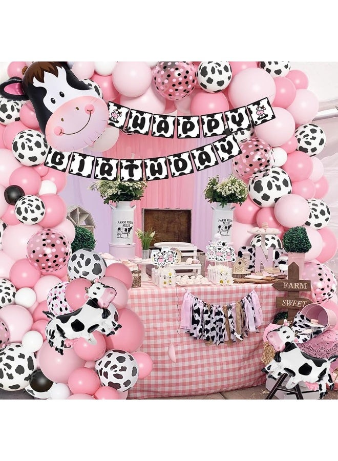 Amandir 117PCS Cow Party Decorations Pink Cow Balloon Garland Arch Kit with Cow Print Balloons Happy Birthday Banner Cake Topper for Girl Baby Shower Farm Animals Cow Themed Birthday Party Supplies - Image 4