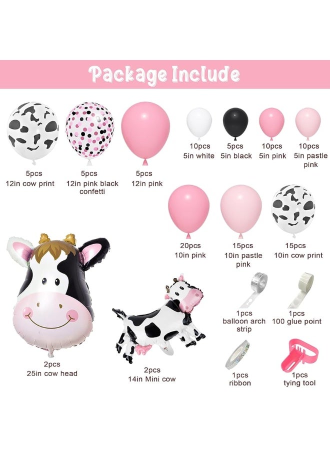 Amandir 117PCS Cow Party Decorations Pink Cow Balloon Garland Arch Kit with Cow Print Balloons Happy Birthday Banner Cake Topper for Girl Baby Shower Farm Animals Cow Themed Birthday Party Supplies - Image 2