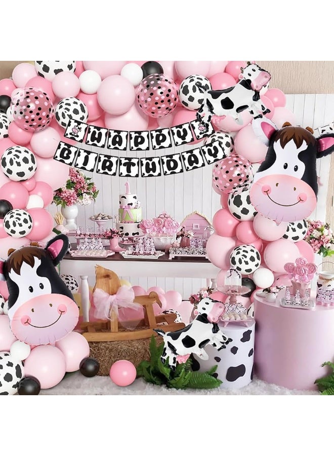 Amandir 117PCS Cow Party Decorations Pink Cow Balloon Garland Arch Kit with Cow Print Balloons Happy Birthday Banner Cake Topper for Girl Baby Shower Farm Animals Cow Themed Birthday Party Supplies - Image 3
