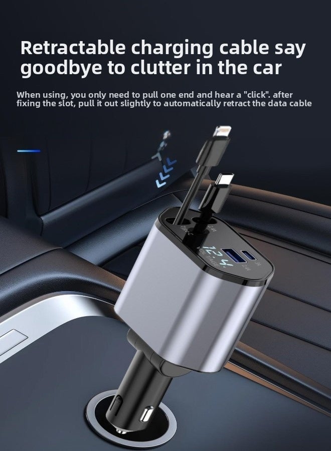 12/24V 120W Fast Car Charger with Retractable Charging Cable Fast Car Power Adapter PD20W for iPhone Type C 40W Car Bluetooth USB Charger Plug with iPhone,Samsung,Galaxy,Huawei,Xiaomi - Image 3