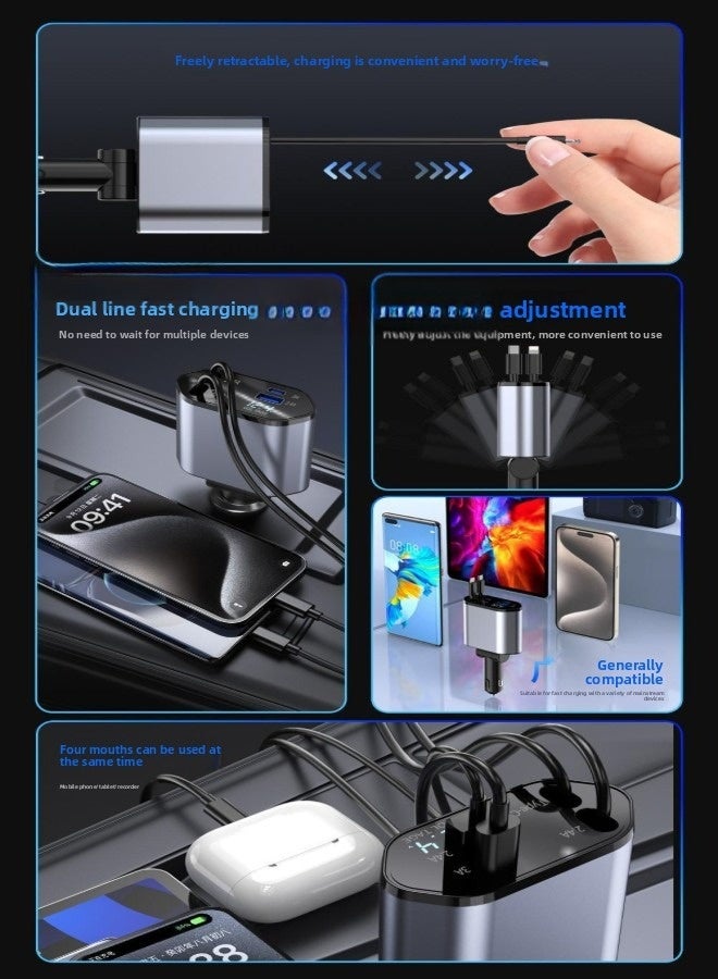 12/24V 120W Fast Car Charger with Retractable Charging Cable Fast Car Power Adapter PD20W for iPhone Type C 40W Car Bluetooth USB Charger Plug with iPhone,Samsung,Galaxy,Huawei,Xiaomi - Image 2